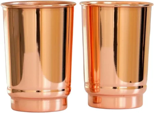 Juego de 2 Vasos de Cobre | 350 ml / 11.8 Oz 100% Vasos de Cobre Puro Lisos | Beneficios para la Salud Ayurveda Tazas de Medicina | Vasos de Agua de