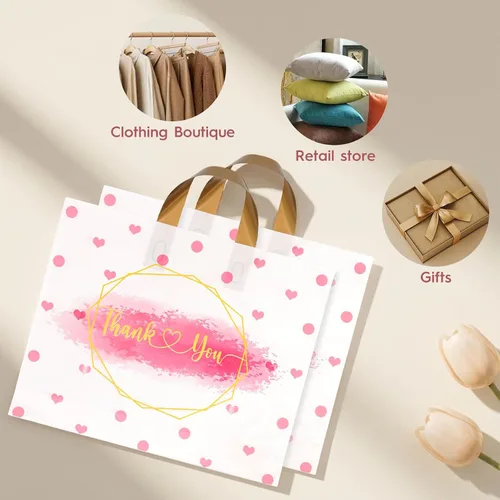 Miniatura 6 de WAKAKO Paquete de 60 bolsas de plástico con asas, 12 x 15 pulgadas, bolsas de regalo para mercancías minoristas para pequeñas empresas y boutiques