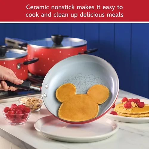 Miniatura 6 de Farberware Disney Bon Voyage - Juego de ollas y sartenes antiadherentes de cerámica con bandeja para hornear, bandeja para galletas y herramientas