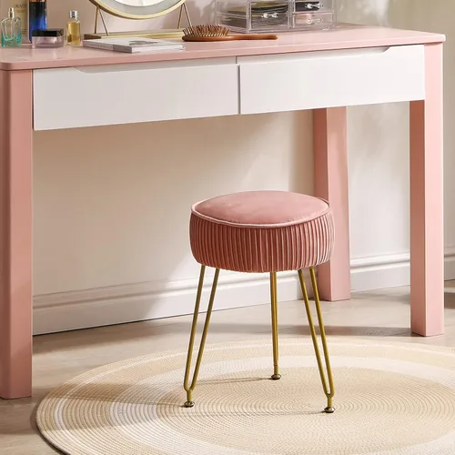 Miniatura 4 de IBUYKE Reposapiés Otomano Redondo de Terciopelo, Taburete de Tocador de Maquillaje Mesa Auxiliar, Asiento de Mesa de Tocador de Terciopelo, Taburete
