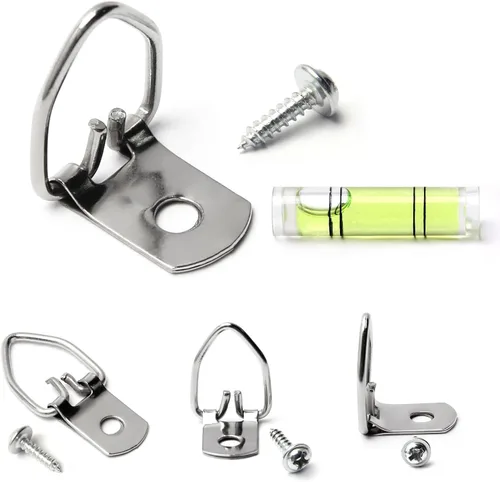 Miniatura 8 de 50 piezas de accesorios para colgar fotos, anillos en D resistentes, kit para colgar cuadros con tornillos, niquelado, anillos en D de metal