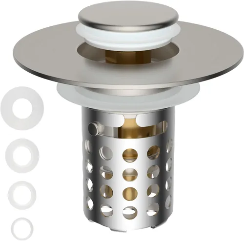 Miniatura 8 de Colador universal para desagüe de lavabo de baño atrapa cabellos, 2 piezas mejoradas con cesta de filtro de acero inoxidable extraíble, tapón