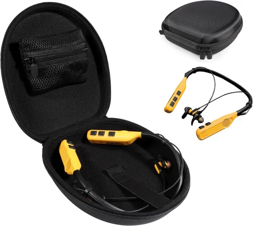 Funda compatible con auriculares DEWALT con banda para el cuello y auriculares 2 en 1 con altavoces integrados (negro)