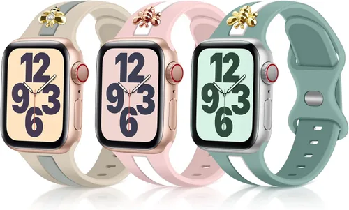 Miniatura 7 de 3 Pack Designer Sport Bands Compatible With Apple Watch Band 38mm 40mm 41mm 42mm 44mm 45mm 46mm 49mm Women Girls,Soft Silicone Sport Strap for