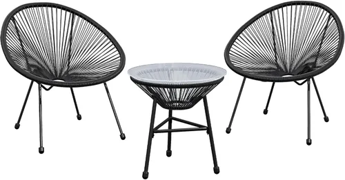 Wisteria Lane Juego de 3 piezas para patio bistró, juego de sillas y mesa Acapulco para exteriores, juego de muebles de patio para todo tipo de Negro