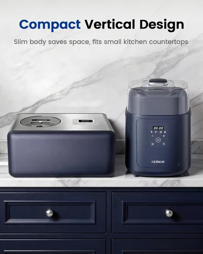 Miniatura 7 de Compresor 4 en 1 para hacer helados (1.0 cuartos de galón), sin precongelación, máquina automática de yogur, máquina de servir yogur congelado Azul