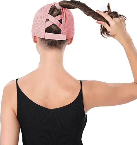 Miniatura 5 de Gorra de béisbol para mujer, con diseño cruzado y ajustable, de secado rápido, para cola de caballo