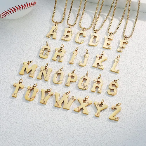 Miniatura 2 de Susook Collar con inicial de béisbol para niños, dije de letra A-Z, cadena de acero inoxidable de 22 + 2 pulgadas, regalo de béisbol personalizado