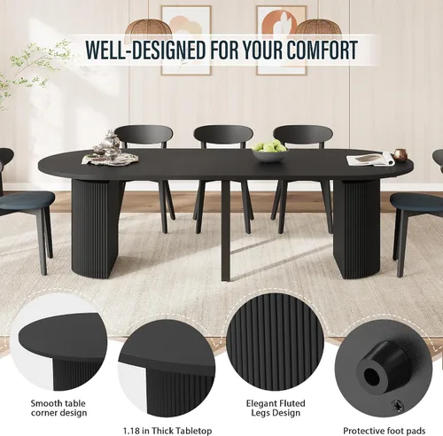 Miniatura 6 de weselon Mesa de comedor extensible de 42 a 105 pulgadas para 4 a 12, mesa de comedor ovalada expandible con base de pedestal estriada y pata