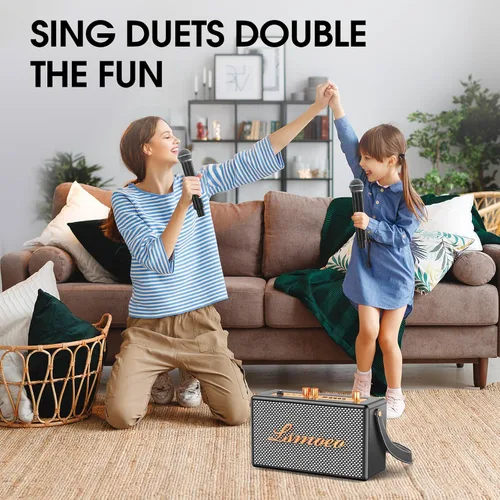 Miniatura 7 de Máquina de karaoke para adultos, 2 micrófonos inalámbricos para altavoz de karaoke, micrófono portátil y soporte de altavoz, expansión de micrófono