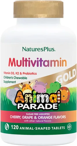 Miniatura 10 de NaturesPlus Animal Parade Gold Multivitamínico Infantil - Surtido de sabores de cereza, naranja y uva - 120 tabletas masticables en forma de animal