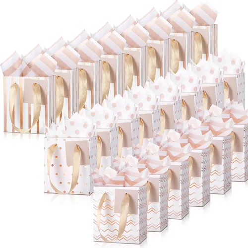 Miniatura 18 de Tenare - 24 pequeñas bolsas de regalo pequeñas de papel metálicas para fiestas, pequeñas con asas, papel de seda para joyas, envoltura de regalo
