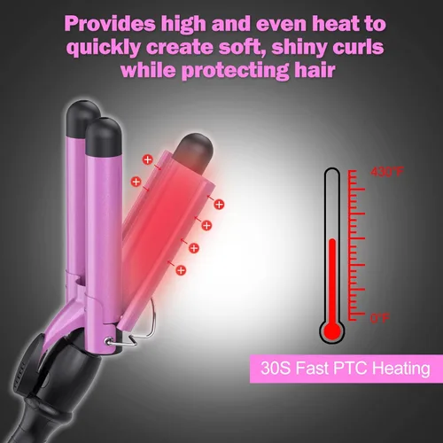 Miniatura 5 de kuwa 15 Rizador de Temperatura Variable para Cabello, Rizador de 3 Barriles, Ondulador de Cabello para Mujeres, Herramienta para Cabello WaverHair