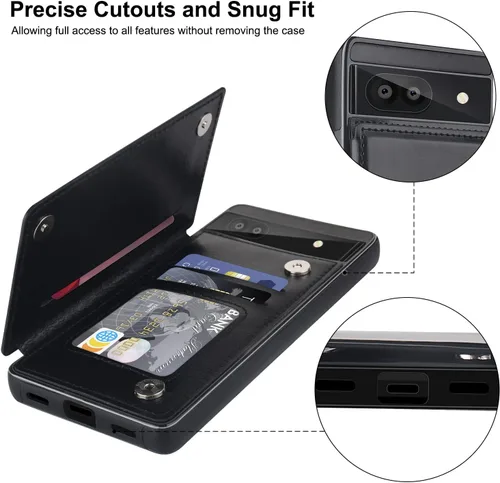 Miniatura 3 de Bizzib para Google Pixel 6A Funda de cuero tipo cartera con tarjetero, cubierta tipo libro con pata de pie, cierre magnético, funda protectora a
