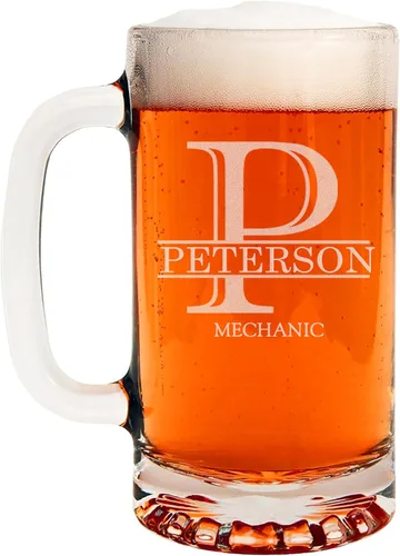Miniatura 48 de Taza de cerveza de vidrio con monograma grabado de 16 onzas (letra B), regalos de cerveza personalizados de la A-Z para hombres, Día del Padre