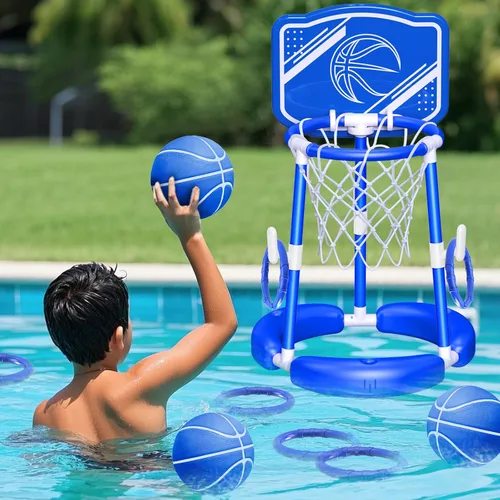 SpringFlower Aro de baloncesto para piscina con tablero, piscina para niños y adultos, juego de piscina flotante de baloncesto, juguete de piscina