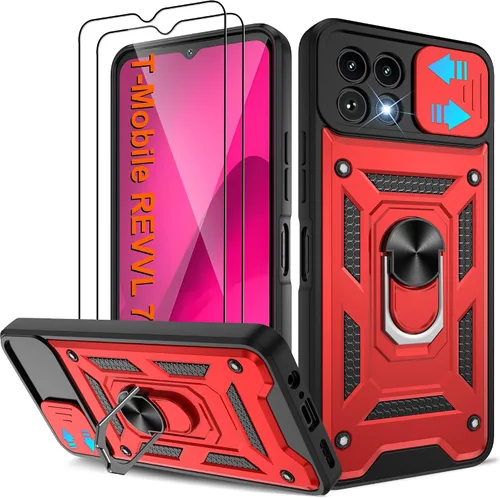 Miniatura 108 de ATUMP Funda para T-Mobile Revvl V Plus 5G con protector de pantalla HD con cubierta de cámara deslizante, soporte de anillo de rotación de 360° Negro