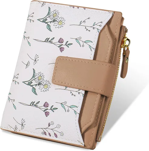 Miniatura 8 de Cartera Pequeña para Mujer - Cuero Suave con Bloqueo RFID Bifold con Cremallera para Tarjetas de Crédito - Cartera con Patrón Floral con Ventana