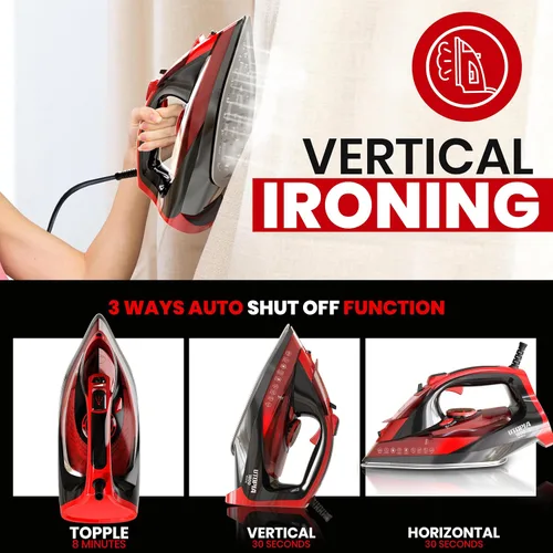 Miniatura 4 de Utopia Home Plancha de vapor para ropa, suela antiadherente, plancha de ropa de 1800 W con función de seguridad de apagado automático, control