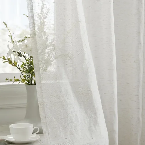 Miniatura 6 de HLC.ME Sierra Linen - Cortinas de lino sintético con textura semitransparentes que mantienen la privacidad y filtran la luz solar, con ojales, Blanco