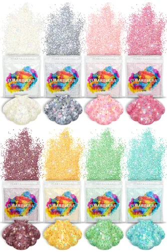 MARBLERS - Purpurina holográfica [Set de 8 colores de Sirena] 4oz (112g) | Gruesa | No tóxica, vegana, libre de crueldad | Para cara, cuerpo, sombra