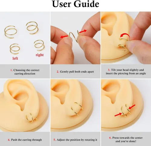 Miniatura 7 de 2 Pairs Double Hoop Earrings, Gold Cartilage Earrings for Women, Small Silver Helix Piercing Jewelry,Spiral Nose Ring Tiny Twist Earrings as Gift