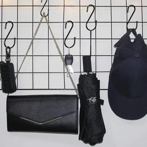 Miniatura 7 de Ganchos negros de metal resistente en forma de S – Paquete de 10 ganchos para colgar ropa o ollas de cocina, armario, jeans, bolsas, utilidad