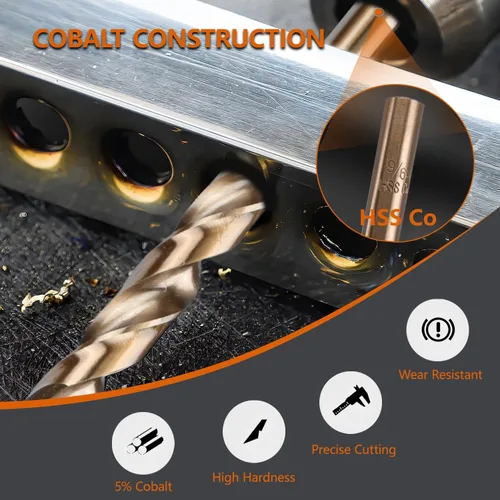 Miniatura 3 de Juego de brocas de cobalto M35 de 13 piezas, métricas de 0.079 a 0.315 pulgadas, brocas helicoidales HSS Jobber para metal duro, acero inoxidable