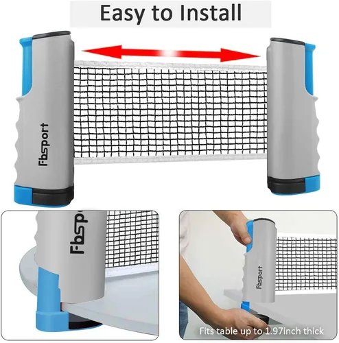 Miniatura 2 de FBSPORT Juego de paletas de ping-pong, juego de tenis de mesa portátil con red retráctil, raquetas, pelotas y bolsa de transporte para juegos de Gris
