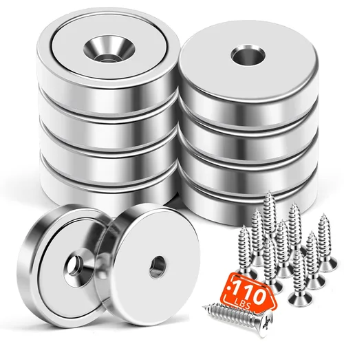 Miniatura 14 de MIKEDE Imanes fuertes con agujeros, 110 libras + imanes de neodimio fuertes con tornillos inoxidables para montaje en pared, imán de base redonda