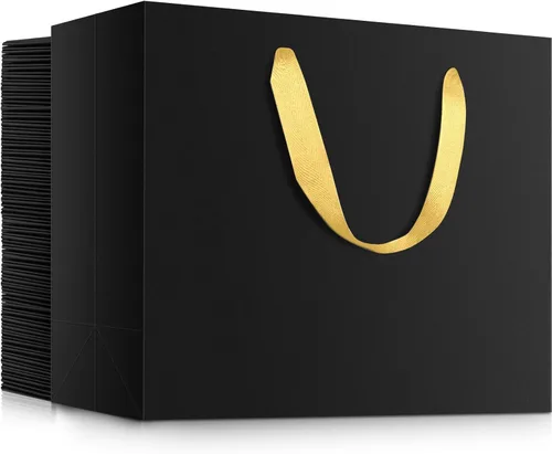 Miniatura 15 de EUSOAR Bolsas de regalo grandes negras, paquete de 12 bolsas de papel de compras de 16 x 6 x 12 pulgadas con asas, bolsa de mercancía de papel kraft