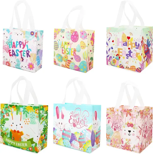 Miniatura 8 de Aviski 12 bolsas de caza de huevos de Pascua de varios tamaños, bolsa de regalo de huevos de gallina de zanahoria con asas, bolsas de regalo