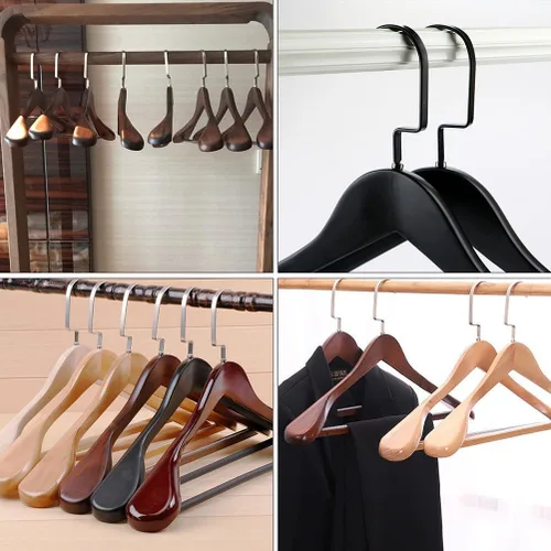 Miniatura 9 de Hemoton Percha de madera maciza con hombros anchos y gruesos, antideslizante, para almacenamiento de ropa, hogar, dormitorio, armario, organizador