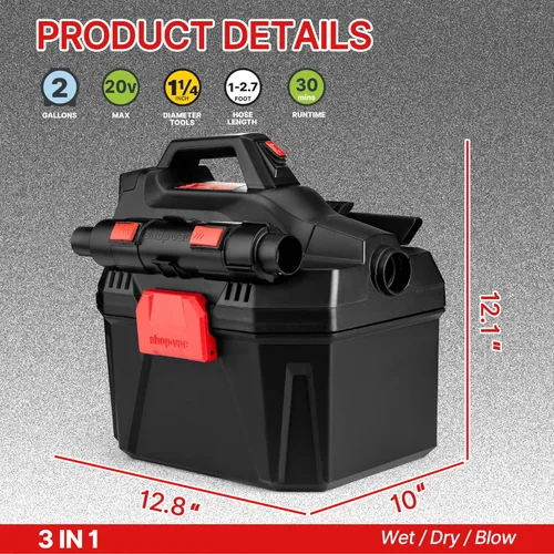 Miniatura 8 de Shop-Vac 5430082 - Aspiradora inalámbrica 3 en 1 para húmedo/seco con soplador desmontable, 2 galones y 20 V para automóvil, garaje, taller y lugar