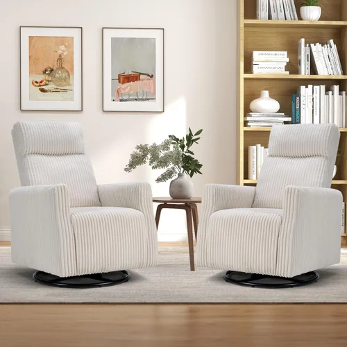 Miniatura 11 de CANMOV Silla mecedora giratoria para guardería, silla giratoria con respaldo alto y brazos, silla deslizante de pana para sala de estar, dormitorio