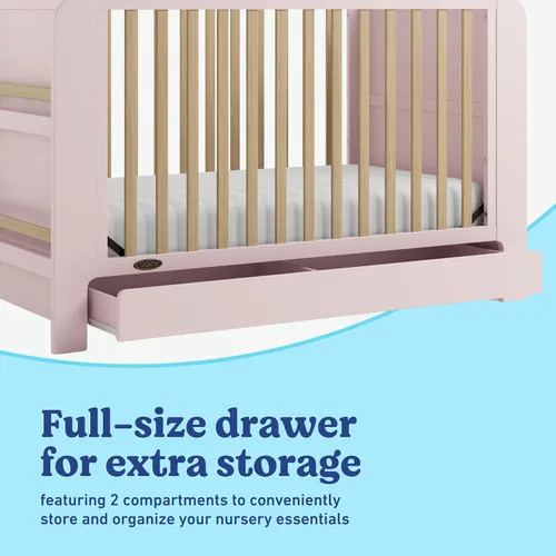 Miniatura 7 de Graco Read-with-Me - Cuna convertible 4 en 1 con cajón (Rosa con madera flotante) - Certificado GREENGUARD Gold. Se convierte en cama infantil, cama