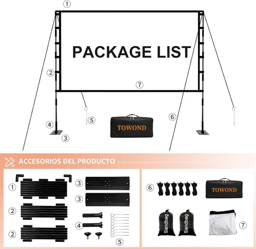 Miniatura 5 de TOWOND Pantalla de Proyector y Soporte, Pantalla de Proyector para Exteriores de 120 Pulgadas para Interiores, Pantalla de Película Portátil 16:9 4K