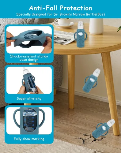 Miniatura 5 de Kit de conversión de taza para sorber con fundas de silicona para biberón de vidrio estrecho y estrecho Dr Browns de 8 onzas, kit de repuesto