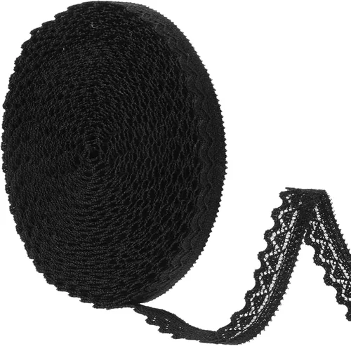 Ribete de encaje negro de 10 yardas, cinta de encaje de ganchillo de 0.39 pulgadas para manualidades, cordones elásticos anchos para decoración de
