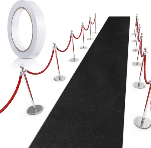 Miniatura 11 de Shappy Alfombra negra para fiesta, 1.94 oz/m², para baile de graduación, con cinta adhesiva, alfombra de pasillo para eventos, graduados, bodas