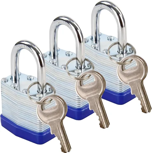 Miniatura 10 de SEPOX® Paquete de 6 candados con la misma llave con la misma llave, 2 unidades cada juego, grillete extralargo, cuerpo de acero laminado resistente
