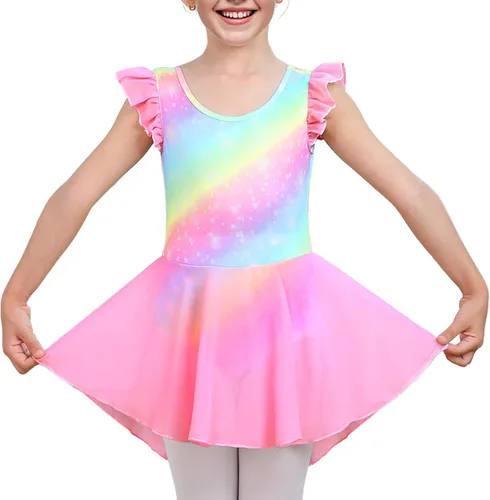 Miniatura 4 de LUOUSE Elegante leotardo de ballet para niñas con falda, mangas con volantes y volantes, perfecto para baile y gimnasia