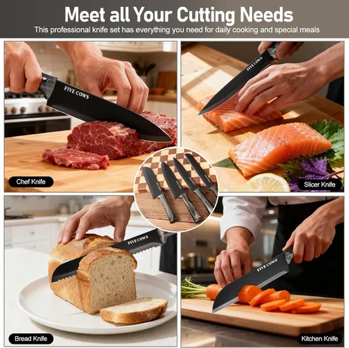 Miniatura 3 de Juego de Cuchillos de Cocina de 16 Piezas con Bloque y Tabla de Cortar - Cuchillos Alemanes de Acero Inoxidable, Afilador Integrado, Apto para Negro