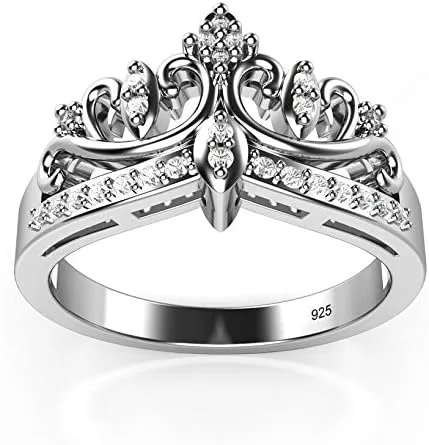 Miniatura 2 de Metal Factory Anillo de Banda de Plata de Ley 925 con Circonita Cúbica Corona Tiara de Princesa CZ