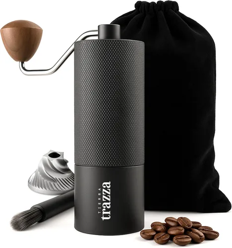 Molinillo de café manual, molinillo de café cónico con rebabas de acero inoxidable y mango de nogal para expreso, prensa francesa, viajes,