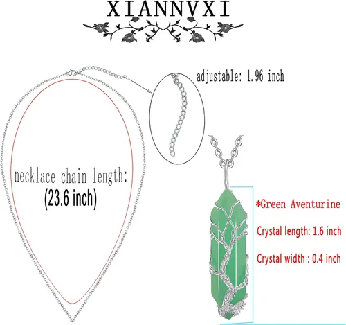 Miniatura 6 de XIANNVXI Collar con colgante de luna creciente envuelta en alambre con forma de árbol de la vida Collar con piedras de cristal curativo de reiki