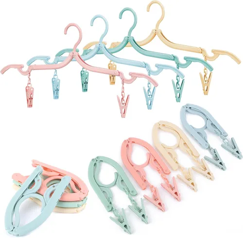 Miniatura 10 de Perchas de viaje plegables y portátiles, perchas de plástico plegables para ropa que ahorran espacio para viajes de negocios, 12 unidades Colorido