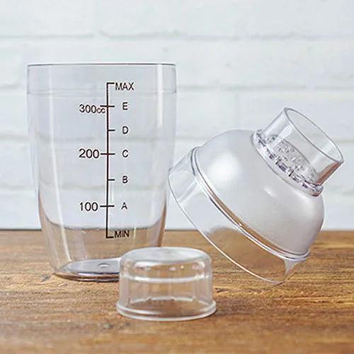 Miniatura 5 de Coctelera de plástico, mezclador de bebidas, agitador manual con taza y escalas, transparente (10 oz / 300cc)