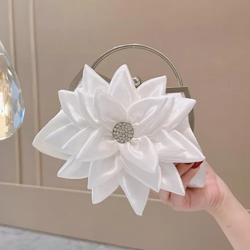 Miniatura 2 de Elegante bolso de noche floral para mujer, bolso de embrague nupcial de boda con diamantes de imitación, bolso de flores de satén para dama