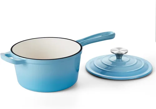 Miniatura 21 de Onader Sartén de hierro fundido esmaltado, cacerola pequeña de 1 cuarto de galón con tapa, olla de hierro fundido, horno holandés esmaltado, Blanco